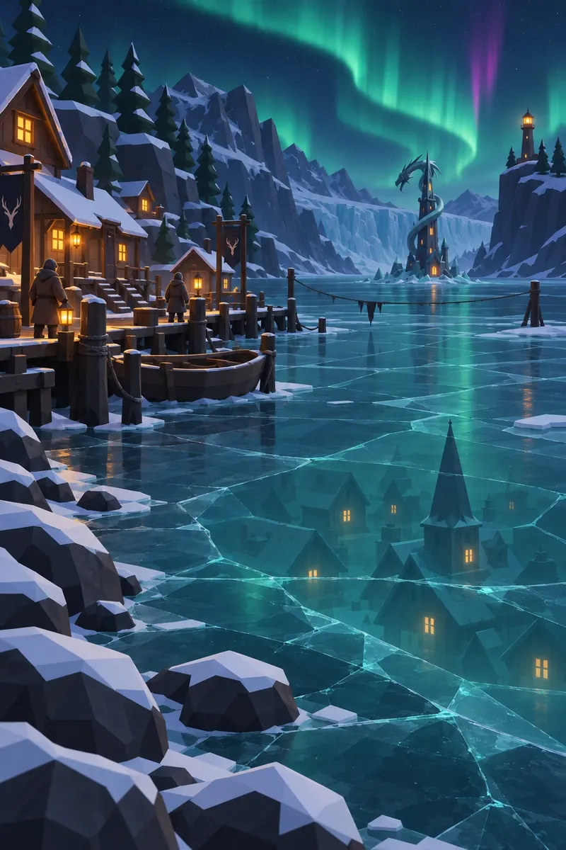 Art direction: the village under an aurora